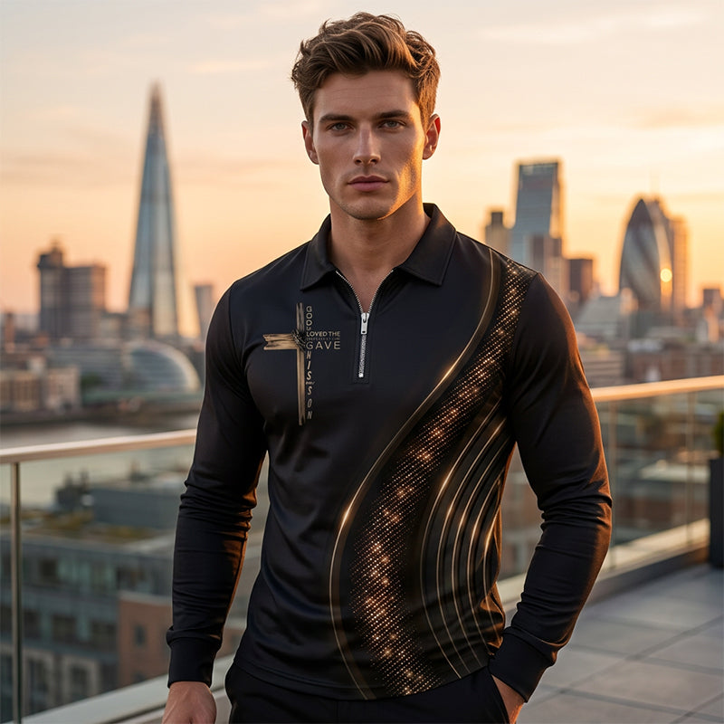 Men's Casual Retro Long Sleeve Zip-Up Shirt