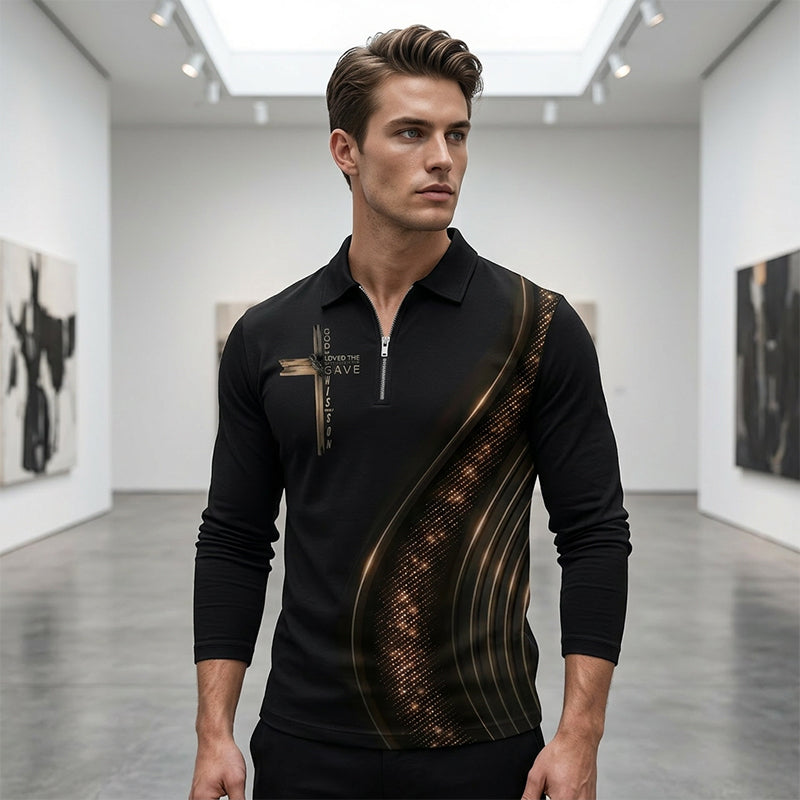 Men's Casual Retro Long Sleeve Zip-Up Shirt