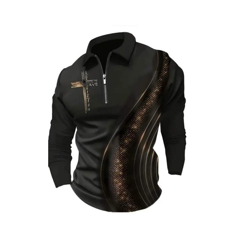 Men's Casual Retro Long Sleeve Zip-Up Shirt