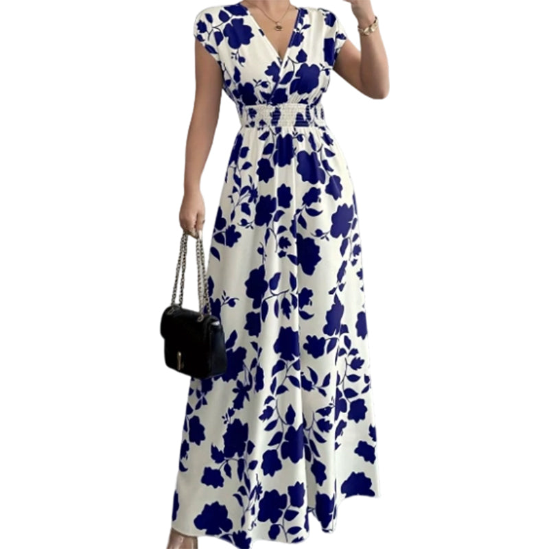 👗🌸 50% RABATT! Maxikleid mit Blumenmuster, V-Ausschnitt und geraffter Taille – Feminin, leicht & perfekt für Sommer, Strand & Urlaub ✨