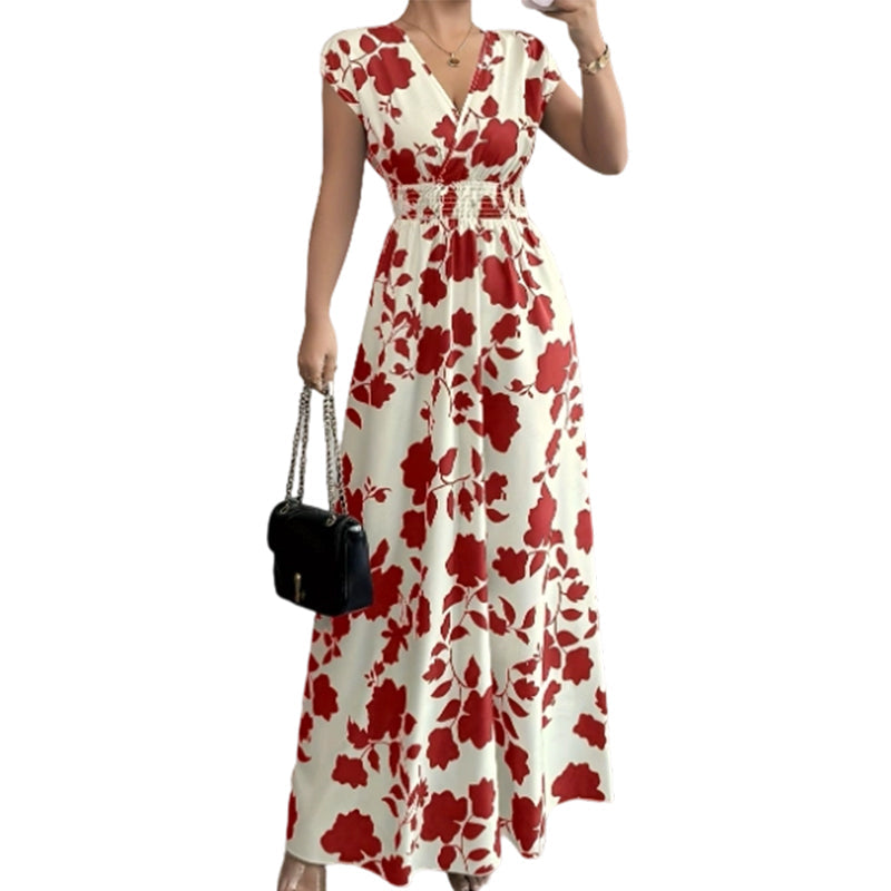 👗🌸 50% RABATT! Maxikleid mit Blumenmuster, V-Ausschnitt und geraffter Taille – Feminin, leicht & perfekt für Sommer, Strand & Urlaub ✨