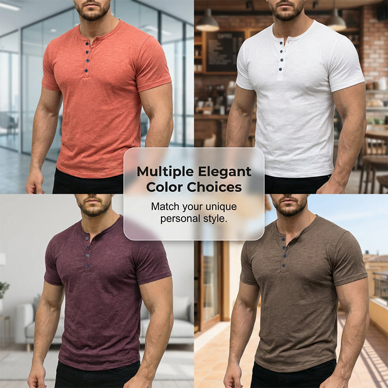 👕 JETZT 50 % RABATT! 🔥 Herren Kurzarm-Henley-T-Shirt – Klassischer Stil, weicher Stoff & perfekt für den täglichen Gebrauch 🏠