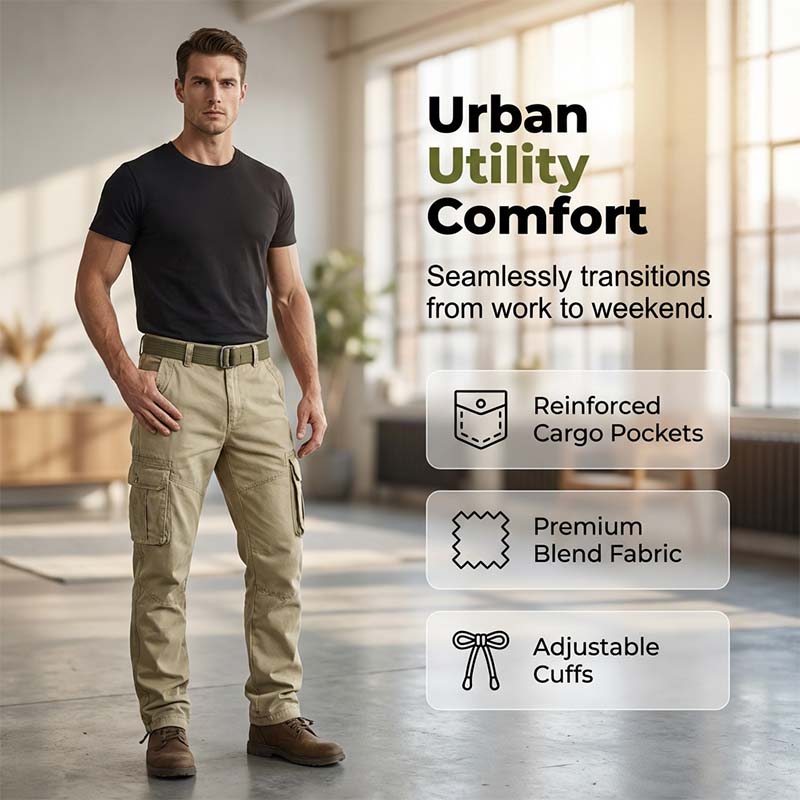 🧥 Taktische Cargohose für Herren | Mehrere Taschen 📦 Strapazierfähige Baumwollmischung 💪 Lockere, formgebende Kniepartie 🦵 Verstellbarer Bund und Beinabschlüsse 🎛️