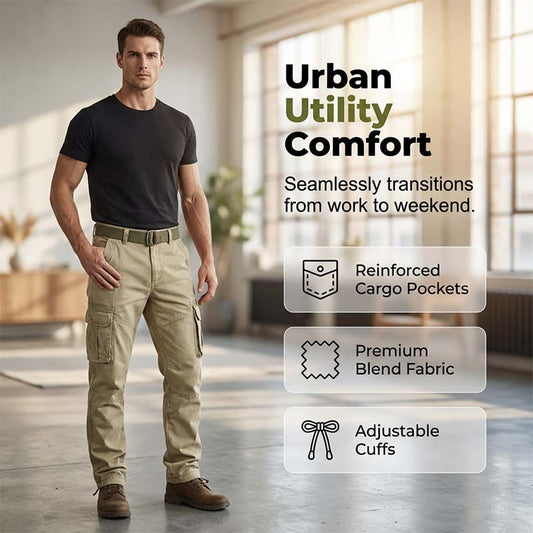 🧥 Taktische Cargohose für Herren | Mehrere Taschen 📦 Strapazierfähige Baumwollmischung 💪 Lockere, formgebende Kniepartie 🦵 Verstellbarer Bund und Beinabschlüsse 🎛️