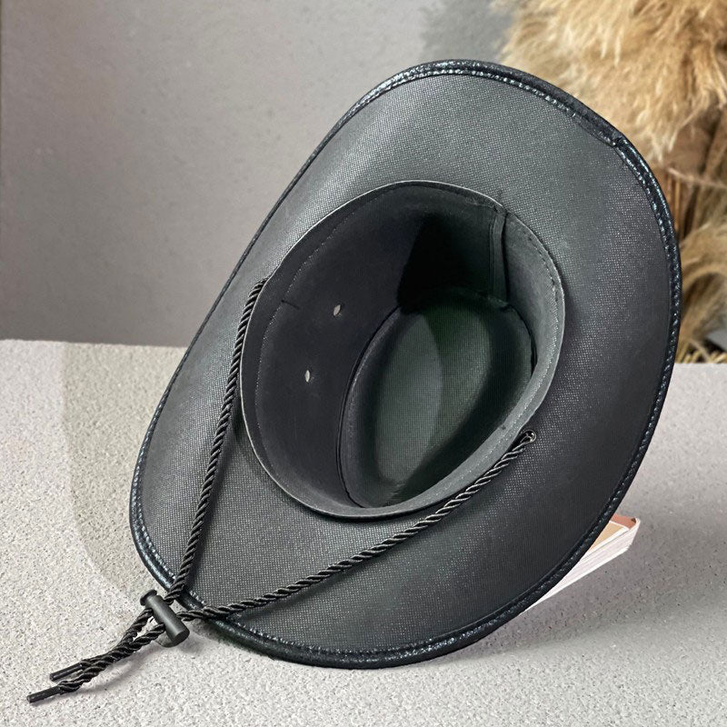 🤠 50% RABATT! ☀️ Vintage-Cowboyhut mit breiter Krempe & Riemen – PU, verstellbar & einheitsgröße – Perfekt für Western-Look & Sommerfestivals 🌾