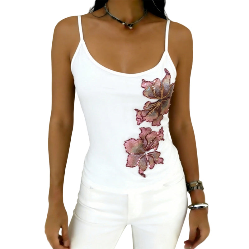 Slim Fit Träger-Top mit Paillettenblume