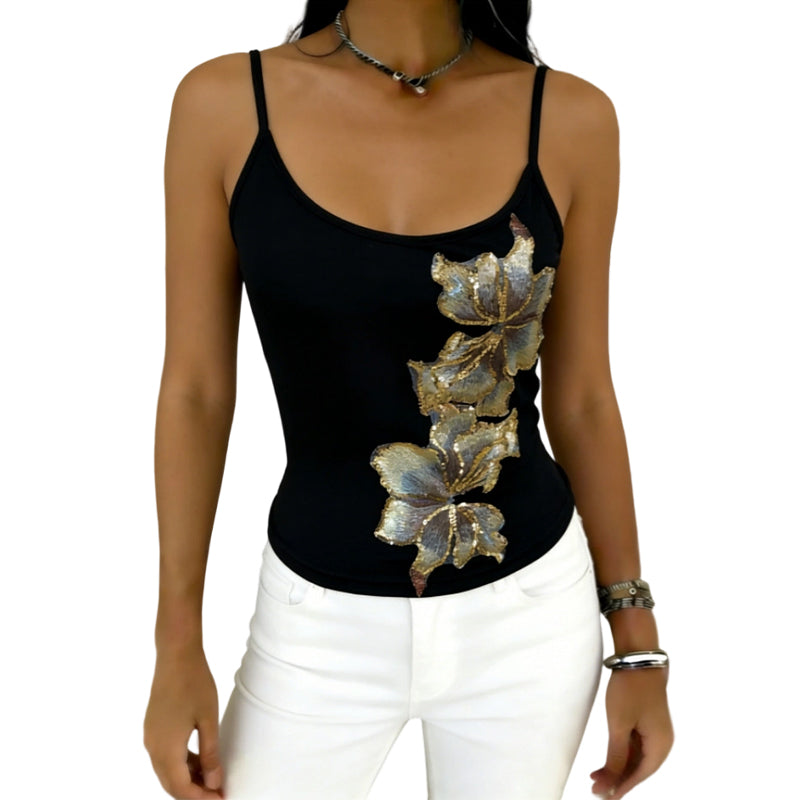Slim Fit Träger-Top mit Paillettenblume