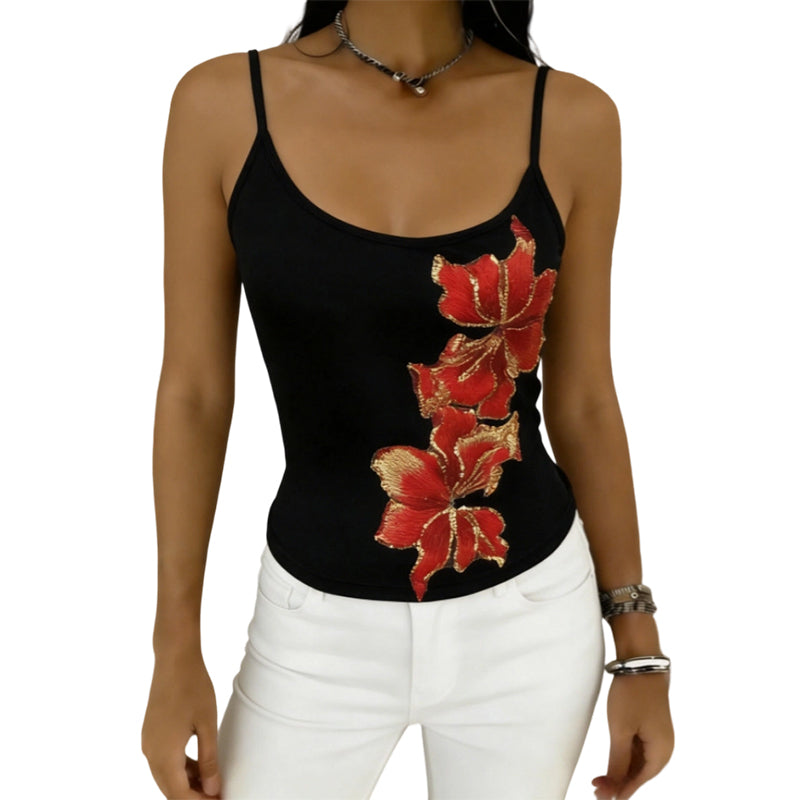 Slim Fit Träger-Top mit Paillettenblume