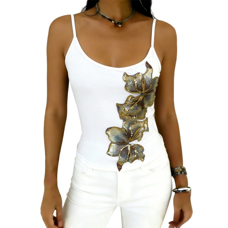 Slim Fit Träger-Top mit Paillettenblume