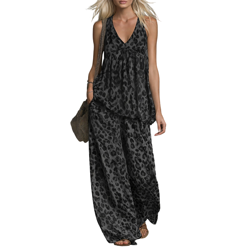 🐆 50% RABATT! 🩳 Ärmelloses Neckholder-Top & weite-Bein-Hosen-Set im Leoparden-Print – Wild, luftig & perfekt für heiße Tage und Partynächte ✨