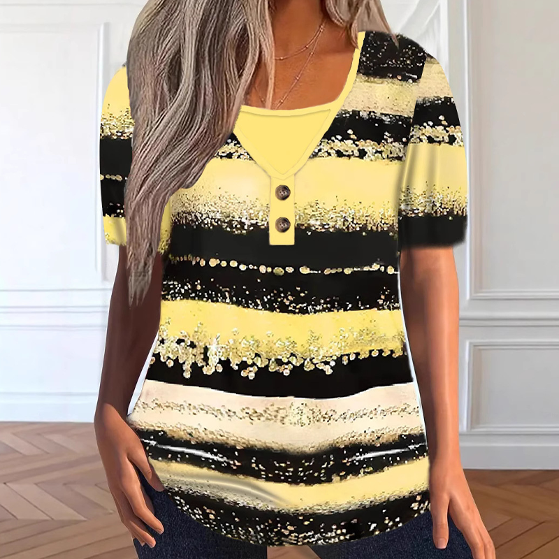 👚Gestreiftes Henley-Shirt aus Kunstleder – Zweiteiler-Look – Weich, luftig und perfekt zum Kombinieren oder solo – lässiger Chic für Frühling und Sommer 🌸