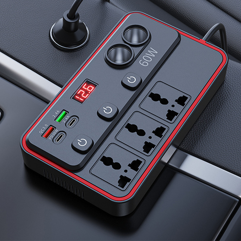 🔌Multifunktionales Autoladegerät mit Steckdosen und USB-Anschluss