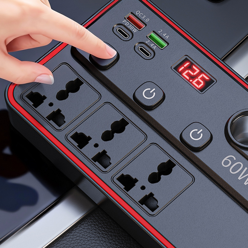 🔌Multifunktionales Autoladegerät mit Steckdosen und USB-Anschluss