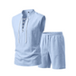 ⏳ 50% RABATT! Herren Leinen-Set: Ärmelloses Oberteil & Shorts mit Schnürung – Atmungsaktiv & stylisch für den Sommer 🌿👕