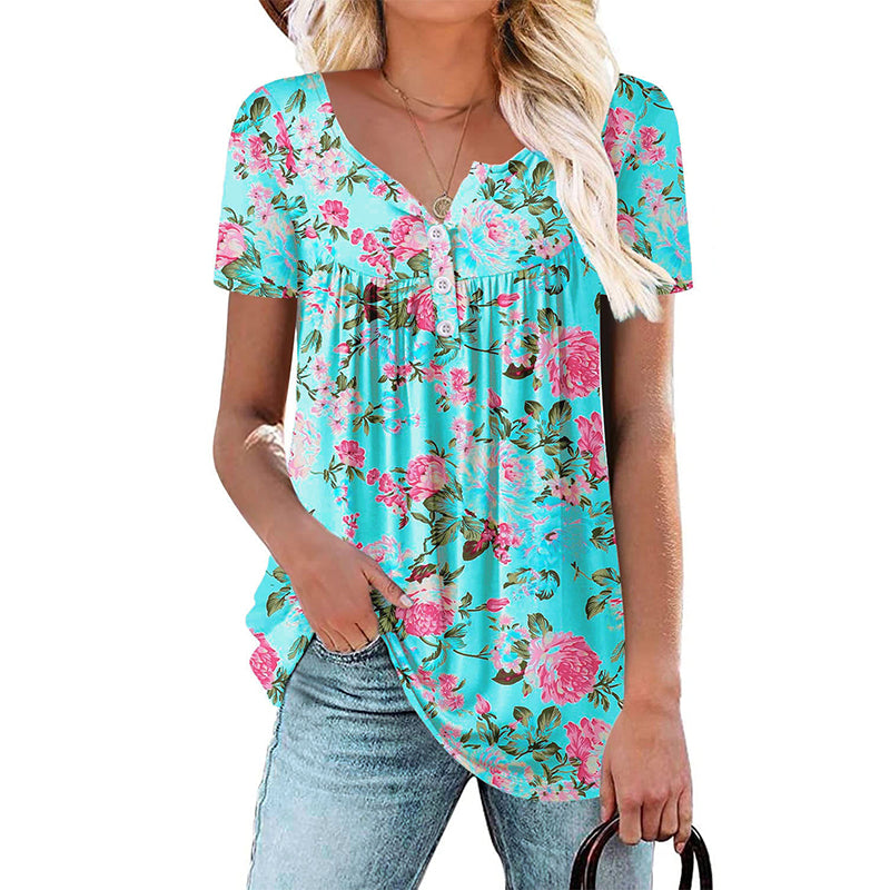 👚 50% RABATT! 🌸 Leicht fließendes Damen-Shirt mit Blumendruck & Knopfleiste – Luftig & vielseitig – Perfekt für Alltag, Freizeit oder warme Sommertage – bequemer Style mit femininer Note ✨