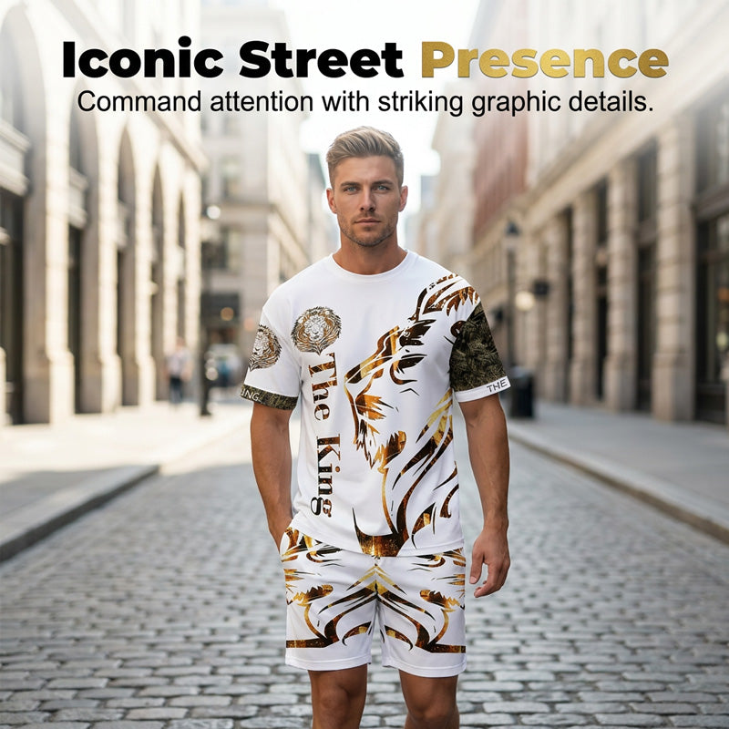 👕 50% RABATT! 🦁 2-teiliges Freizeit-Set für Herren – Mit Löwen-Print & atmungsaktivem Oberteil – Bequeme Shorts, vielseitig für Sommer, Strand oder Alltag – lässiger 2-in-1 Look ☀️✨