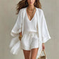 🤍 3-teiliges Freizeit-Set für Damen ✨ Loungewear mit Tunika, Top & Shorts – luftiges Homewear für Urlaub & Alltag