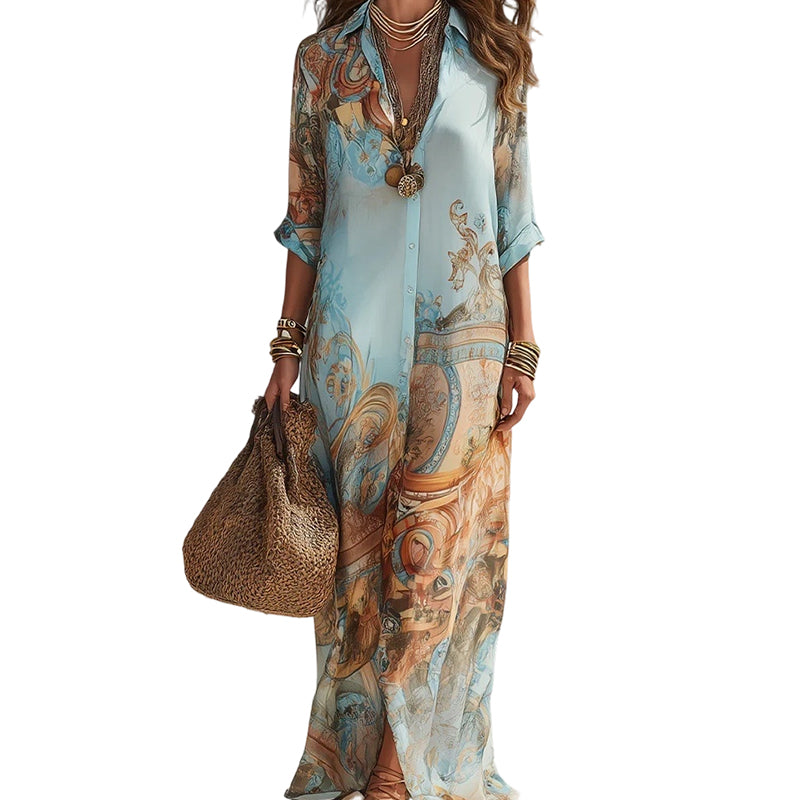 ✨ Exklusiv – 50 % RABATT! 👗 Elegantes Boho-Kleid mit Knopfleiste – Retro-Muster, fließende Silhouette & perfekt für Feste, Urlaub & Alltag 🌿