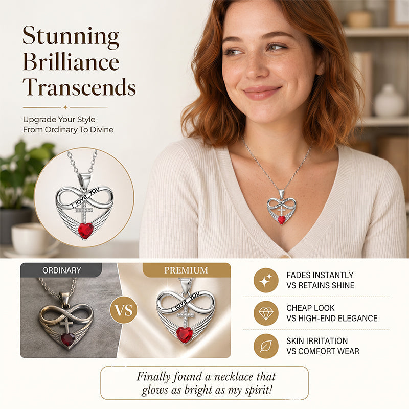 🔥 50% RABATT – Unendlichkeit Herz Kreuz Halskette mit Flügelanhänger 💫❤️