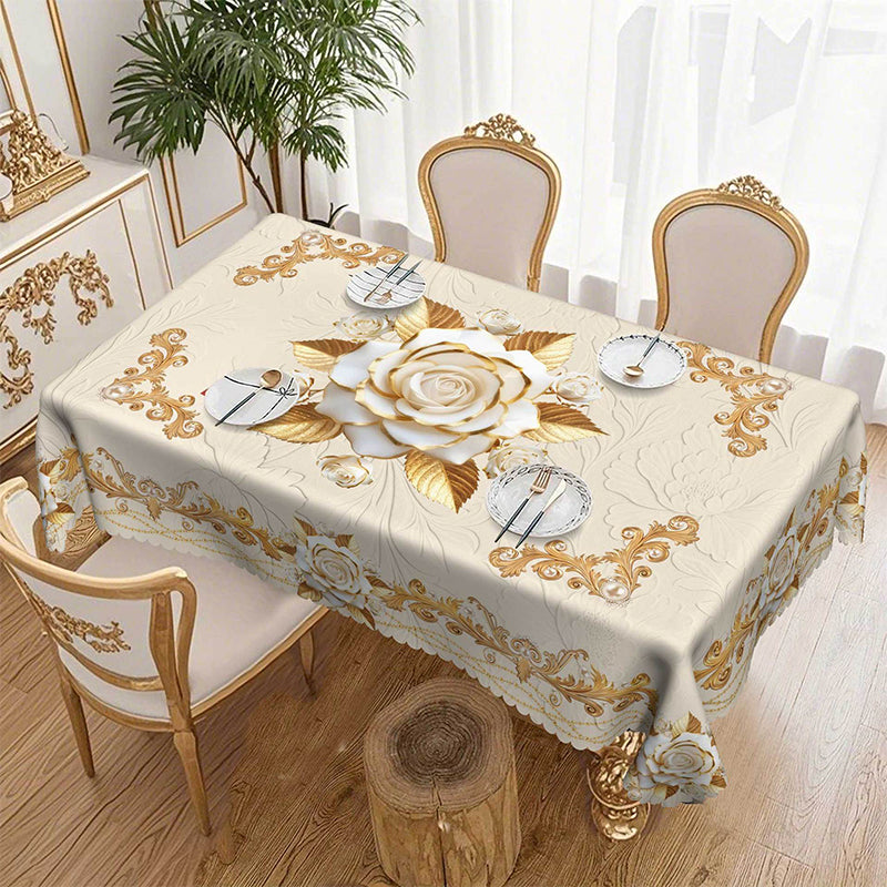 🛍️Elegantes Tischdecken-Set mit Rose & goldgeprägtem Muster – wasserdicht, ölbeständig & stilvoll – ideal für Esstisch, Couchtisch & Wohnzimmer 🌹