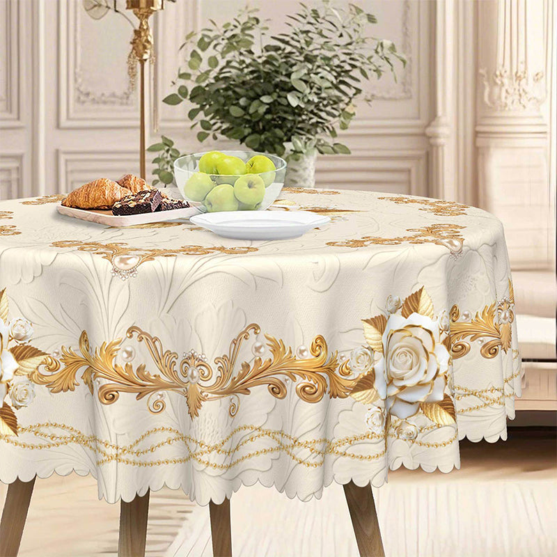 🛍️Elegantes Tischdecken-Set mit Rose & goldgeprägtem Muster – wasserdicht, ölbeständig & stilvoll – ideal für Esstisch, Couchtisch & Wohnzimmer 🌹