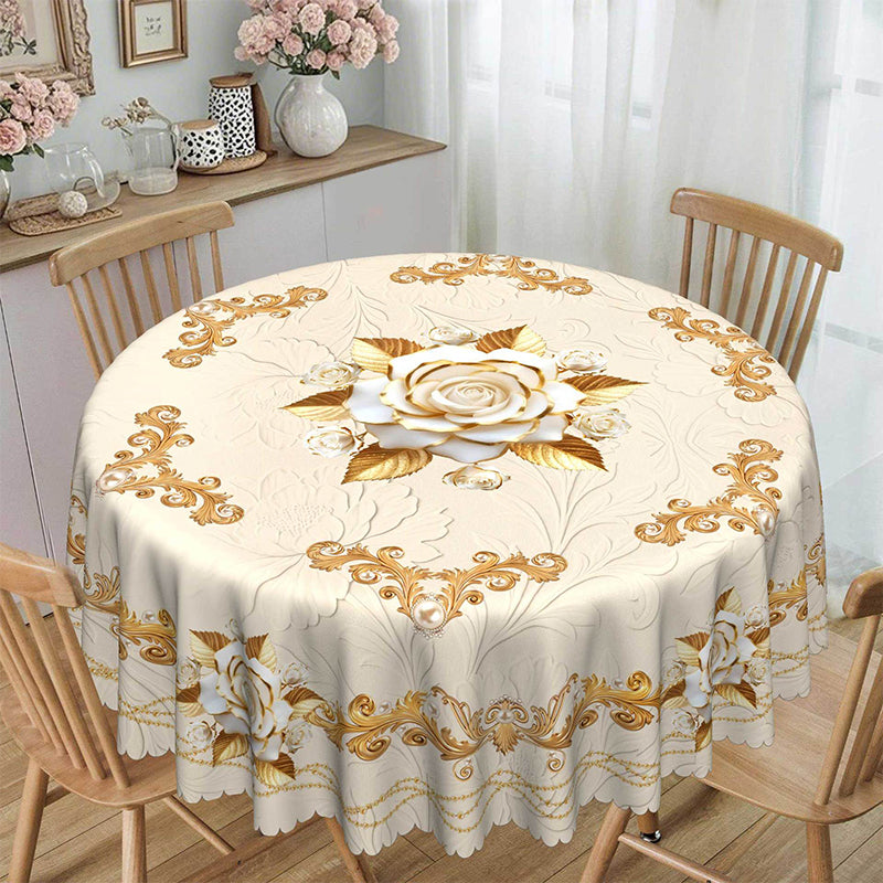 🛍️Elegantes Tischdecken-Set mit Rose & goldgeprägtem Muster – wasserdicht, ölbeständig & stilvoll – ideal für Esstisch, Couchtisch & Wohnzimmer 🌹