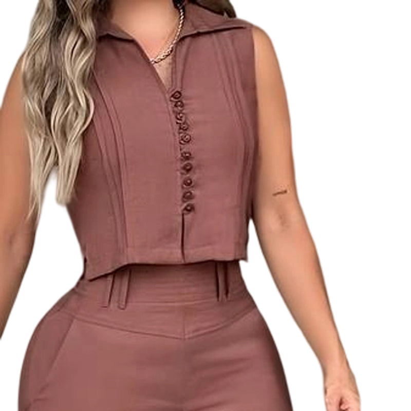 ⌛Zeitlich begrenztes Angebot-2-teiliges Set aus ärmellosem Oberteil und Hose für Damen