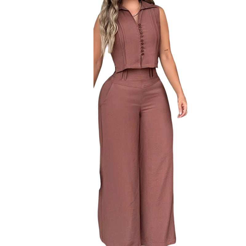⌛Zeitlich begrenztes Angebot-2-teiliges Set aus ärmellosem Oberteil und Hose für Damen