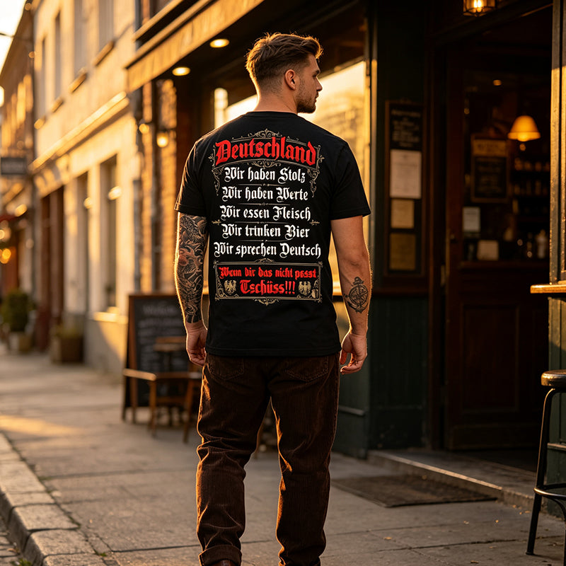 👕 Deutschland Heritage Bedrucktes Kurzarm-Rundhals-T-Shirt für Herren – Patriotisches Print, weich & atmungsaktiv – Perfekt für Alltag, Fußball, Oktoberfest & Freizeit ✨