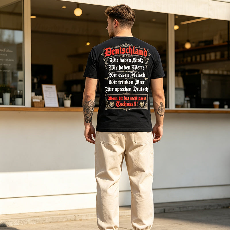 👕 Deutschland Heritage Bedrucktes Kurzarm-Rundhals-T-Shirt für Herren – Patriotisches Print, weich & atmungsaktiv – Perfekt für Alltag, Fußball, Oktoberfest & Freizeit ✨