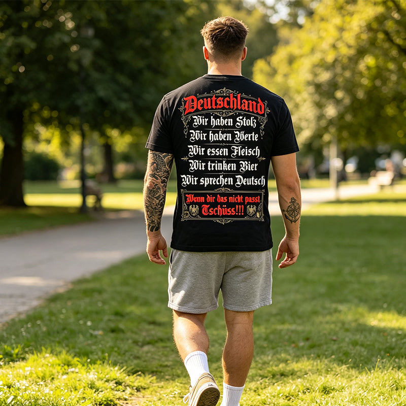 👕 Deutschland Heritage Bedrucktes Kurzarm-Rundhals-T-Shirt für Herren – Patriotisches Print, weich & atmungsaktiv – Perfekt für Alltag, Fußball, Oktoberfest & Freizeit ✨