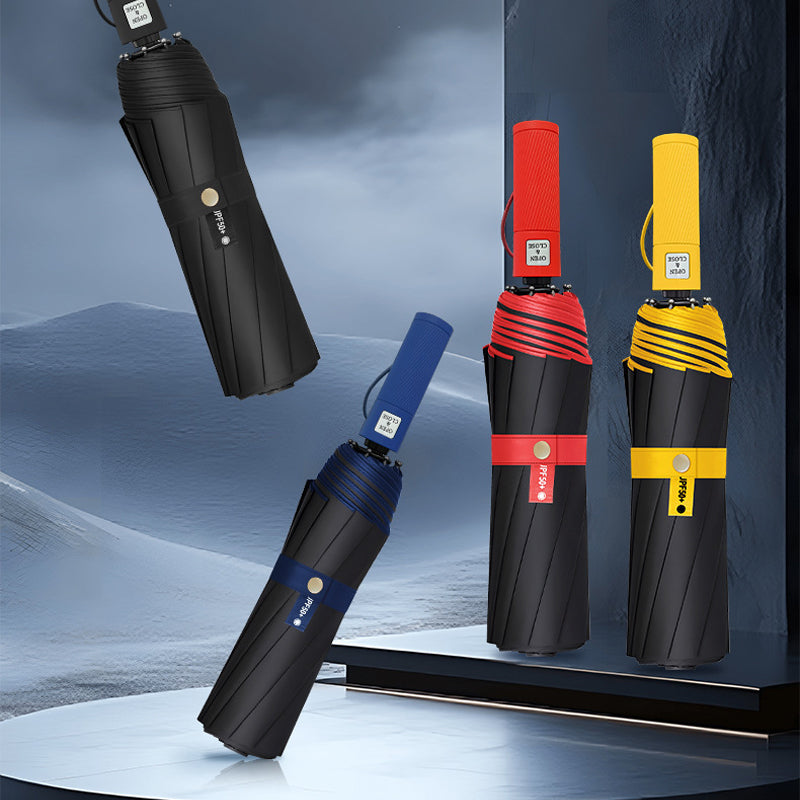 ☂️  Großer automatischer Sonne- & Regenschirm – 3-fach Automatik, windfest & UPF 50+ – Extra großes Dach (Ø 105–125 cm) – Ideal für Pendler & Familien ✨
