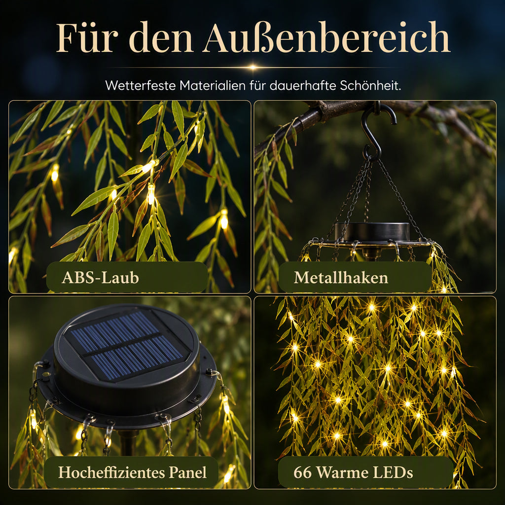 🌿 50% RABATT! 💡 Solar-Hängelichterkette Weidenblatt – Solarbetrieben, wasserdicht & warmes Licht – Perfekte Garten- & Terrassen-Deko für gemütliche Abende 🌙