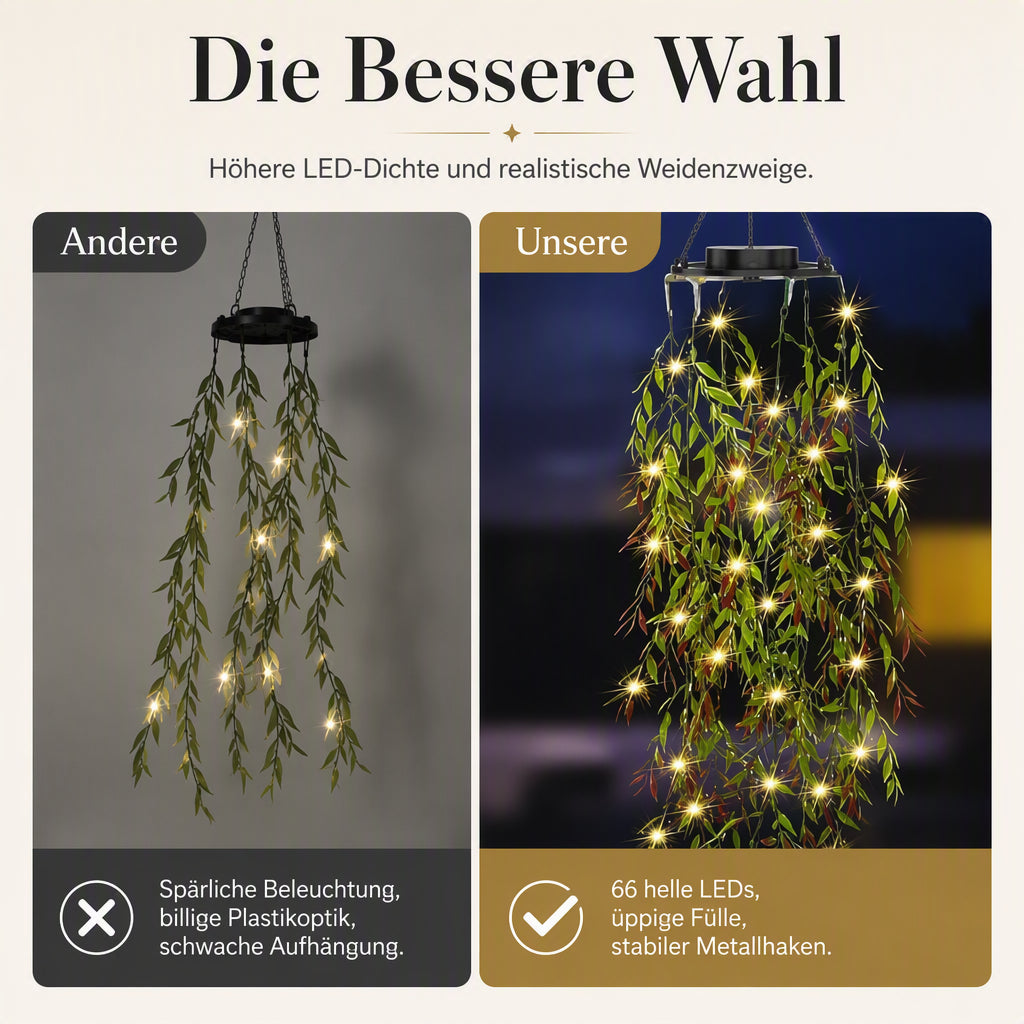 🌿 50% RABATT! 💡 Solar-Hängelichterkette Weidenblatt – Solarbetrieben, wasserdicht & warmes Licht – Perfekte Garten- & Terrassen-Deko für gemütliche Abende 🌙