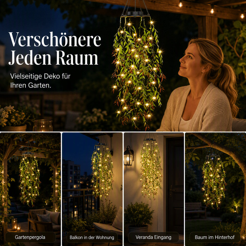 🌿 50% RABATT! 💡 Solar-Hängelichterkette Weidenblatt – Solarbetrieben, wasserdicht & warmes Licht – Perfekte Garten- & Terrassen-Deko für gemütliche Abende 🌙