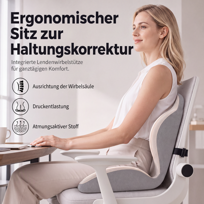 🪑  Ergonomisches Sitzkissen aus Memory-Schaum – Integrierte Rückenstütze, orthopädisch & vielseitig – Ideal für Bürostuhl, Auto & Homeoffice ✨