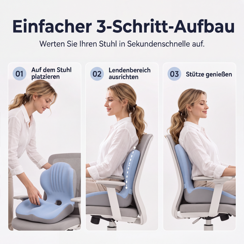 🪑  Ergonomisches Sitzkissen aus Memory-Schaum – Integrierte Rückenstütze, orthopädisch & vielseitig – Ideal für Bürostuhl, Auto & Homeoffice ✨