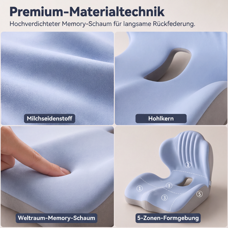 🪑  Ergonomisches Sitzkissen aus Memory-Schaum – Integrierte Rückenstütze, orthopädisch & vielseitig – Ideal für Bürostuhl, Auto & Homeoffice ✨