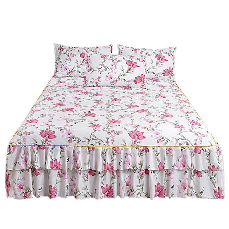 🌸 BEFRISTET ANGEBOT – 50 % RABATT! 3-teiliger, florales Rüschen-Bettrock – Dekoratives Bettwäsche-Set für das Schlafzimmer mit Kissenbezügen ✨