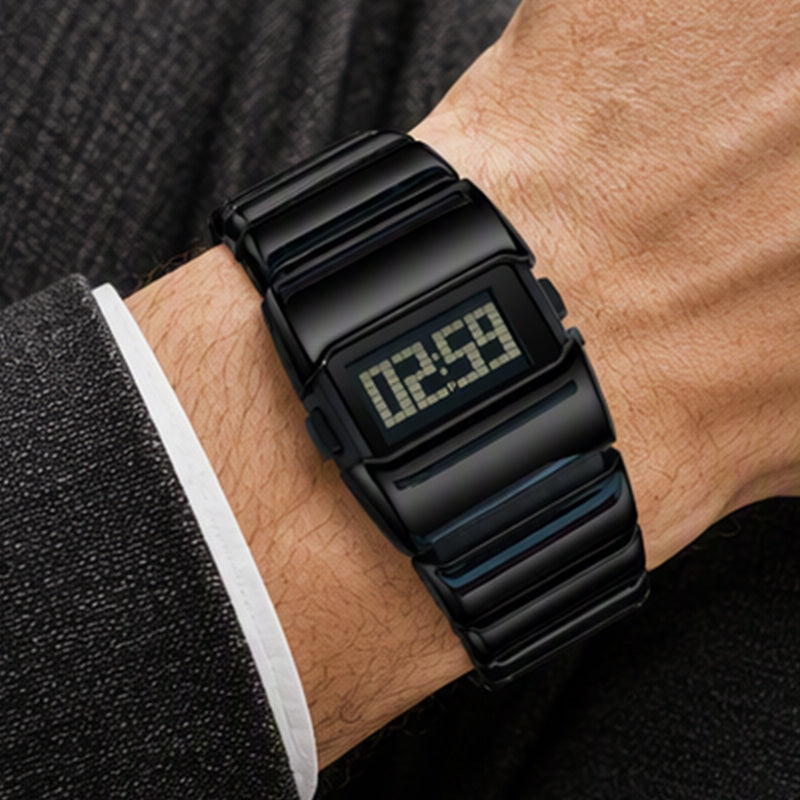💼 Luxus-Digitaluhr für Herren – Poliertes Metallgehäuse, klares Display & eleganter Stil – Perfekt für Alltag, Büro & besondere Anlässe ✨