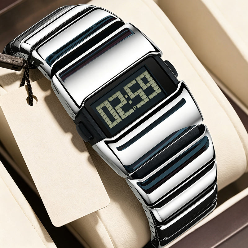💼 Luxus-Digitaluhr für Herren – Poliertes Metallgehäuse, klares Display & eleganter Stil – Perfekt für Alltag, Büro & besondere Anlässe ✨