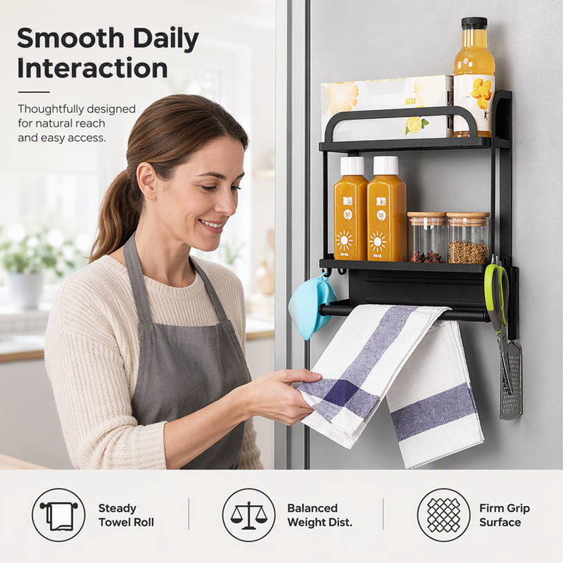 🧲Magnetischer Kühlschrank-Organizer aus Edelstahl – Hängendes Regal mit 2 Fächern für Gewürze, Dosen & Snacks