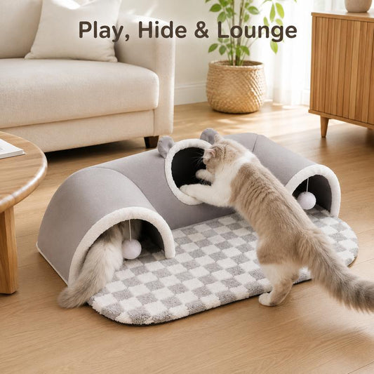 🐱🏠 Katzenbett mit Spieltunnel – Faltbarer Katzentunnel und gemütlicher Rückzugsort für Katzen