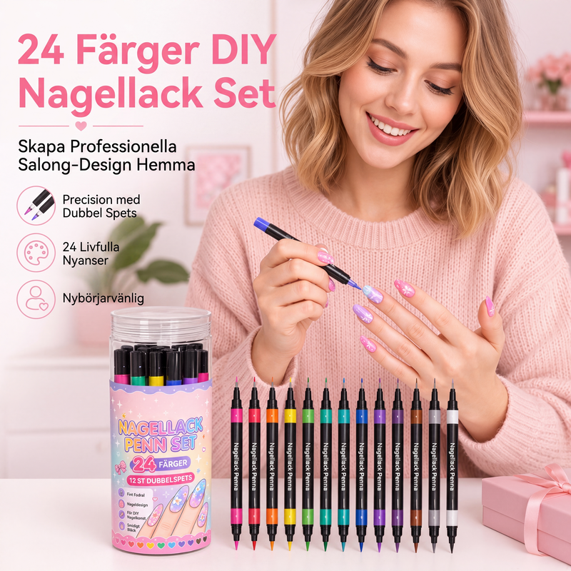 24-Farben Doppelseitige Nagel-Art-Stifte Set