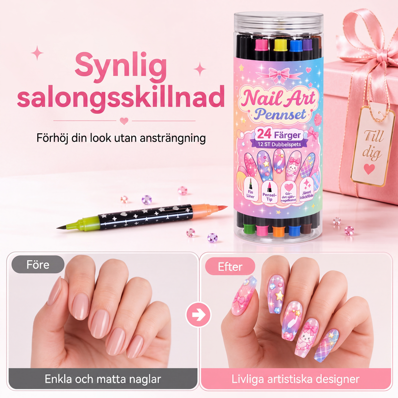 24-Farben Doppelseitige Nagel-Art-Stifte Set