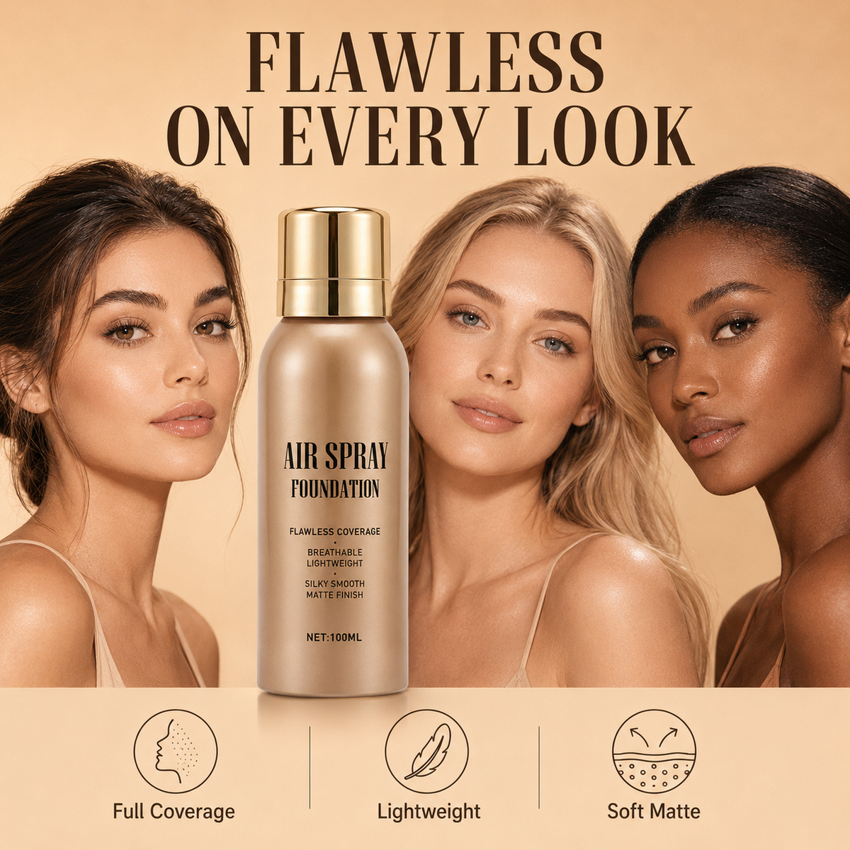 💧 Air-Spray-Foundation – wasserfest, atmungsaktiv & langanhaltend – samtiges Finish, einfach aufgesprüht – für jeden Hauttyp