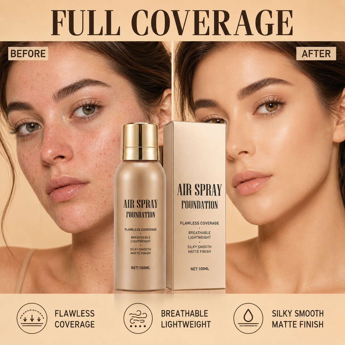 💧 Air-Spray-Foundation – wasserfest, atmungsaktiv & langanhaltend – samtiges Finish, einfach aufgesprüht – für jeden Hauttyp