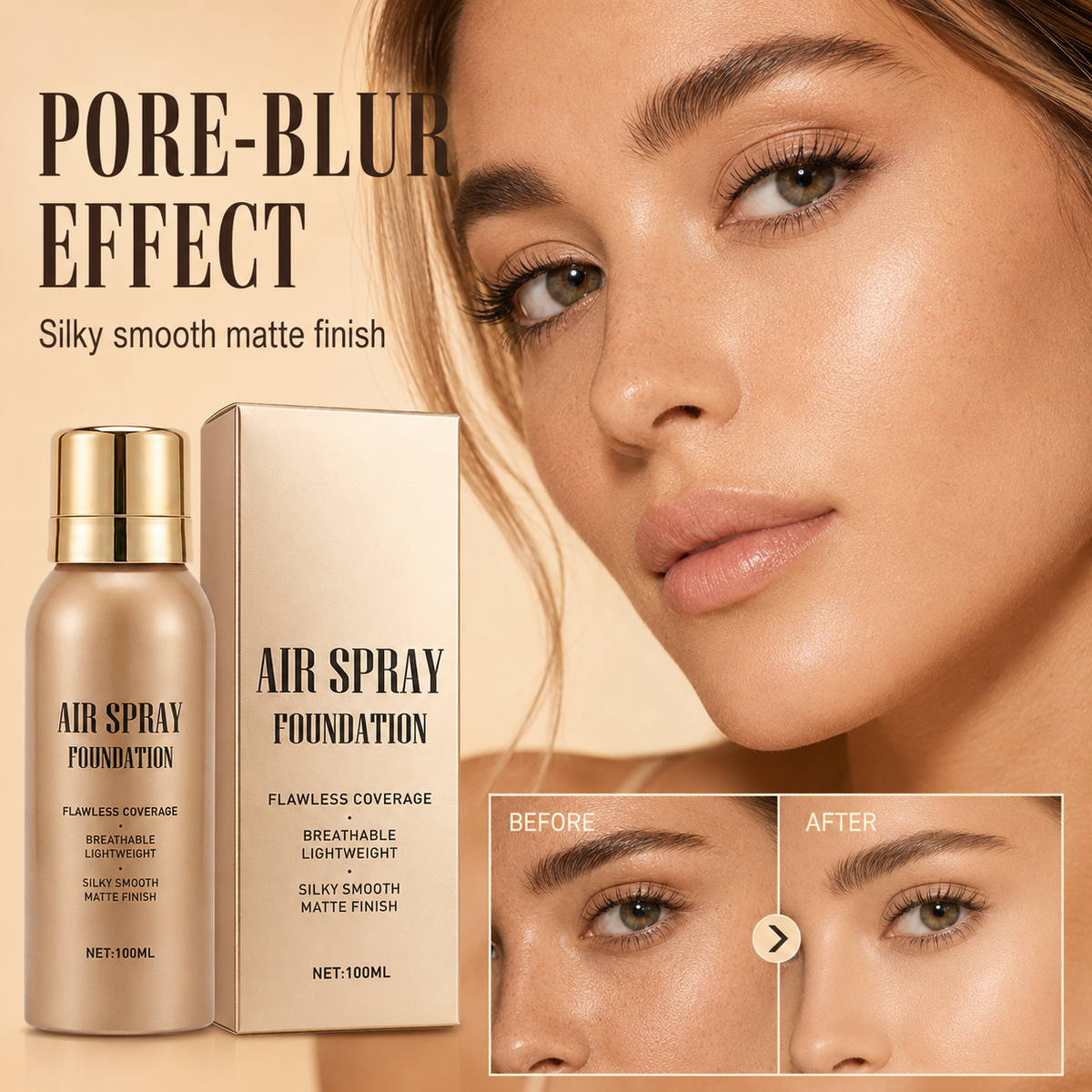 💧 Air-Spray-Foundation – wasserfest, atmungsaktiv & langanhaltend – samtiges Finish, einfach aufgesprüht – für jeden Hauttyp