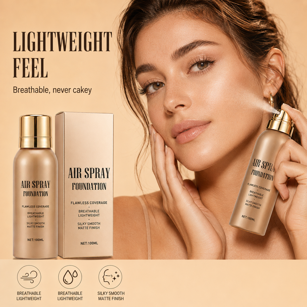 💧 Air-Spray-Foundation – wasserfest, atmungsaktiv & langanhaltend – samtiges Finish, einfach aufgesprüht – für jeden Hauttyp