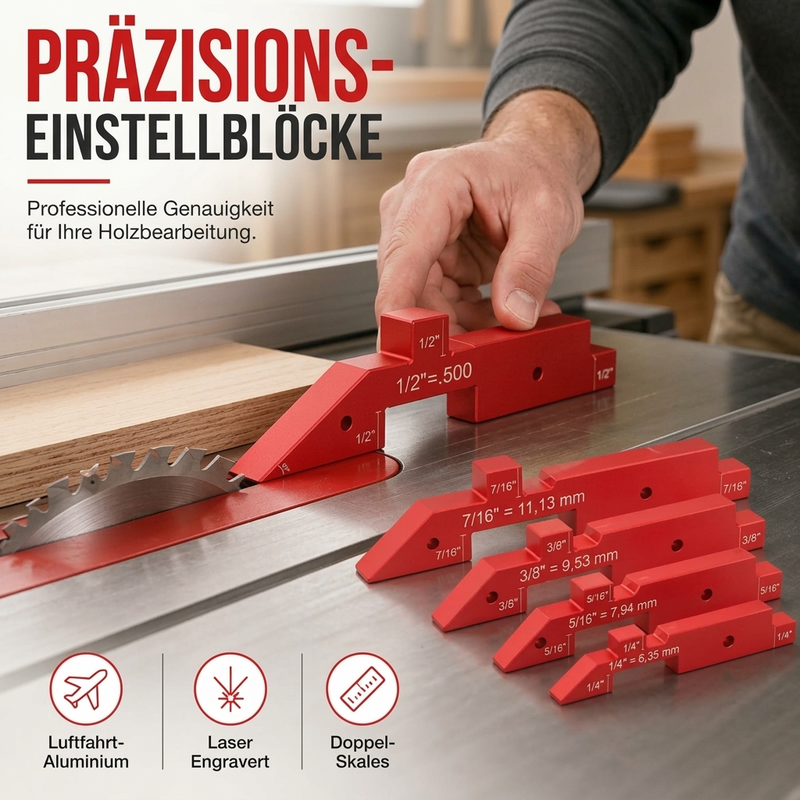 🪵 Einstellblöcke für Holzarbeiten – Aluminium, präzise & schnelle Kalibrierung ✨